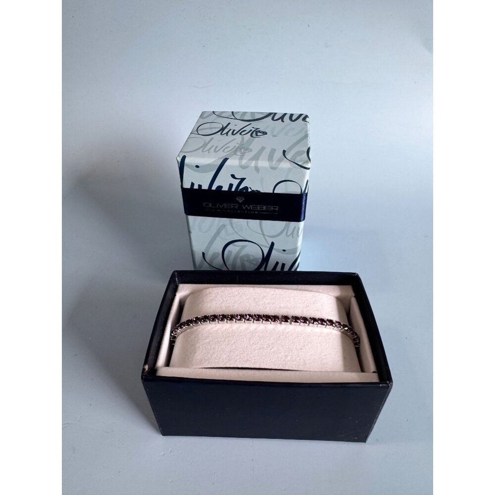 Oliver Weber Amethyst Swarovski Crystal Stretch Bracelet In Gift Box